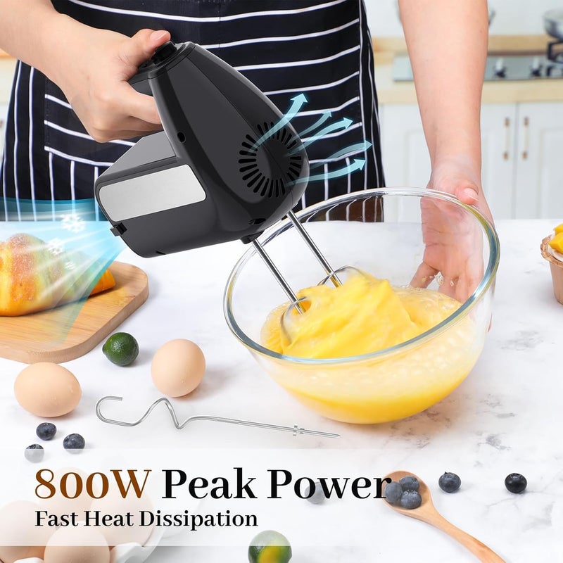 CHIDOLL 5-Speed Electric Hand Mixer, 800W Handheld Mixer with Turbo for Baking and Cooking, Kitchen Food Mixer with Storage Box and 6 Steel Accessories - Image 2