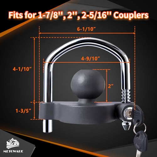 METOWARE Trailer Coupler Lock Universal Adjustable Heavy-Duty Steel Trailer Hitch Lock, Anti Theft Trailer Ball Lock Towing Lock for Towing Caravan Trailer Security Fits 1-7/8",2”, 2-5/16" Coupler - Image 2