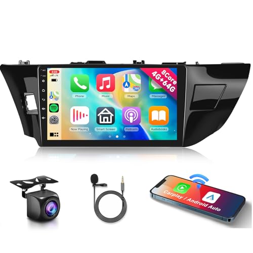 Podofo راديو سيارة 8 نواة 4G+64G لتويوتا كورولا 2014-2017، وايرلس كار بلاي أندرويد أوتو شاشة تعمل باللمس IPS بحجم 10.1 بوصة 1280 * 720P أندرويد 13 GPS واي فاي بلوتوث 32-نطاق DSP كاميرا HD - Image 1