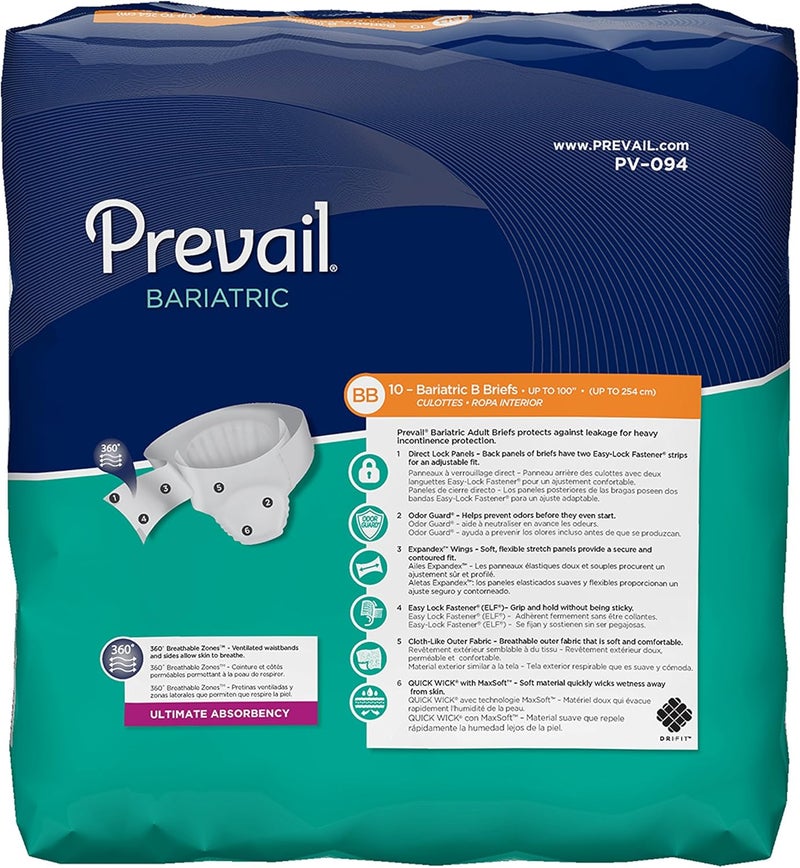 Prevail Bariatric Ultimate Absorbency Incontinence Briefs Size B 10 Count - Image 2