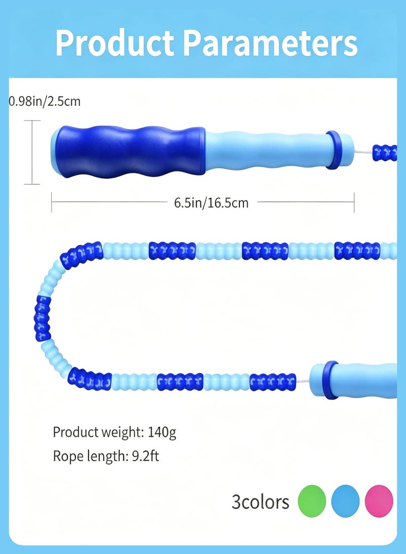 UANIQ 3Pcs Jump Rope, Adjustable Length Jumping Rope, Skipping Rope Soft Beaded Tangle-Free Wave Design for Kids Adults Man and Women(Pink, Blue, Green) - Image 3