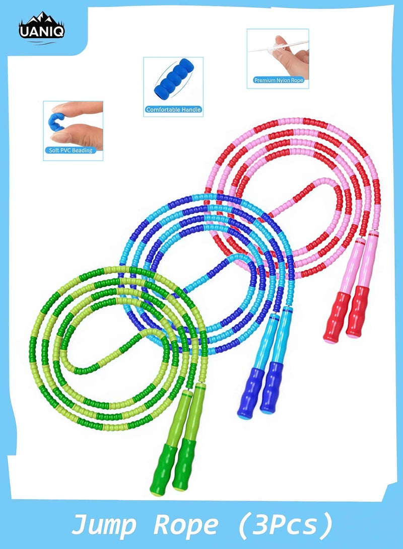 UANIQ 3Pcs Jump Rope, Adjustable Length Jumping Rope, Skipping Rope Soft Beaded Tangle-Free Wave Design for Kids Adults Man and Women(Pink, Blue, Green) - Image 1