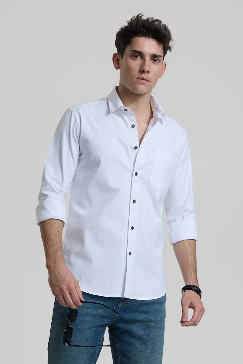 SNITCH White White Solid Long Sleeve Slim Fit Casual Shirt for Men | Best Price UAE