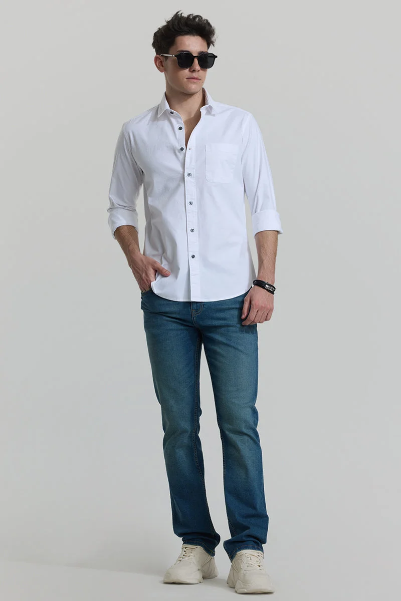 SNITCH White White Solid Long Sleeve Slim Fit Casual Shirt for Men | Best Price UAE