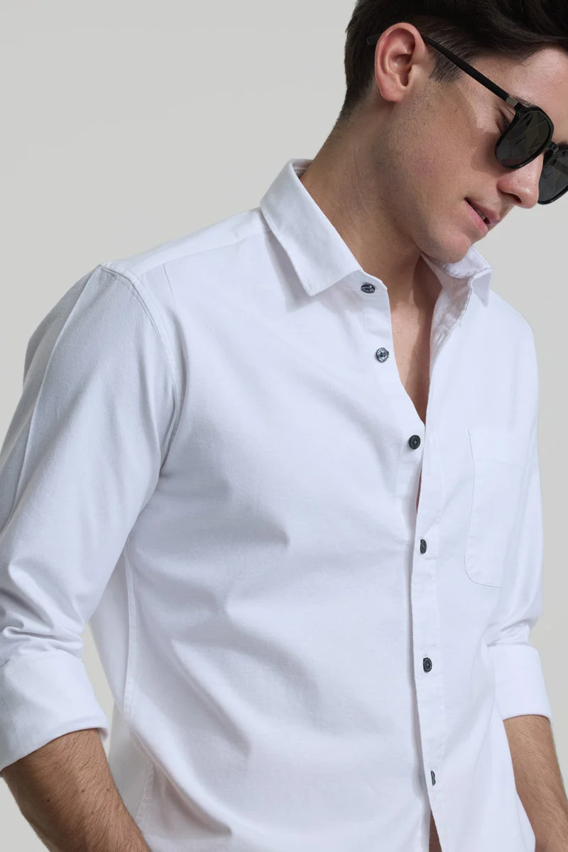 SNITCH White White Solid Long Sleeve Slim Fit Casual Shirt for Men | Best Price UAE
