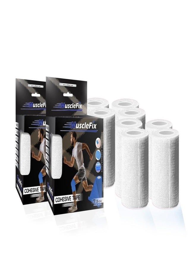 AGAM MuscleFix Breathable Self Adhesive Wrap, Athletic, Non Woven Cohesive Bandage - for Sports, First Aid Medical, Wrist, Swelling (7.5 cm X 4.5 mtr- Pack of 8) (White) - Image 1