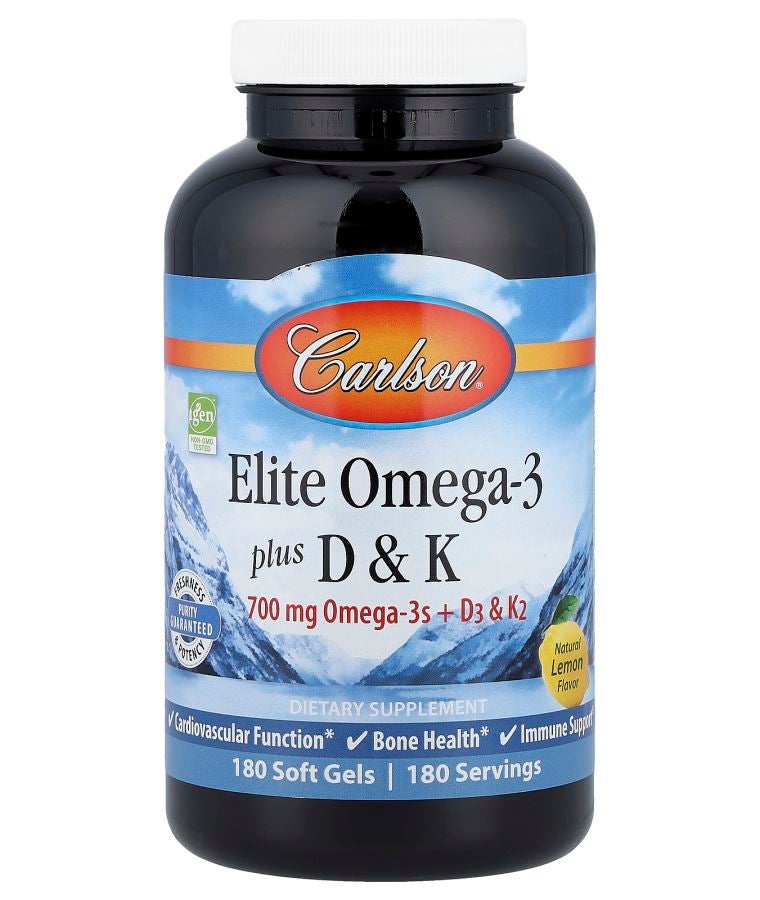 Elite Omega-3 Plus D & K Natural Lemon 180 Soft Gels