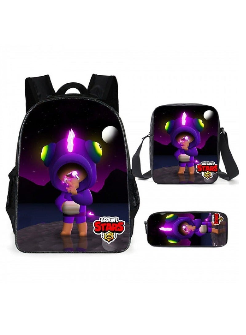 Brawl Stars Student Cartoon Anime Backpack Three-Piece Set 29*16*42cm