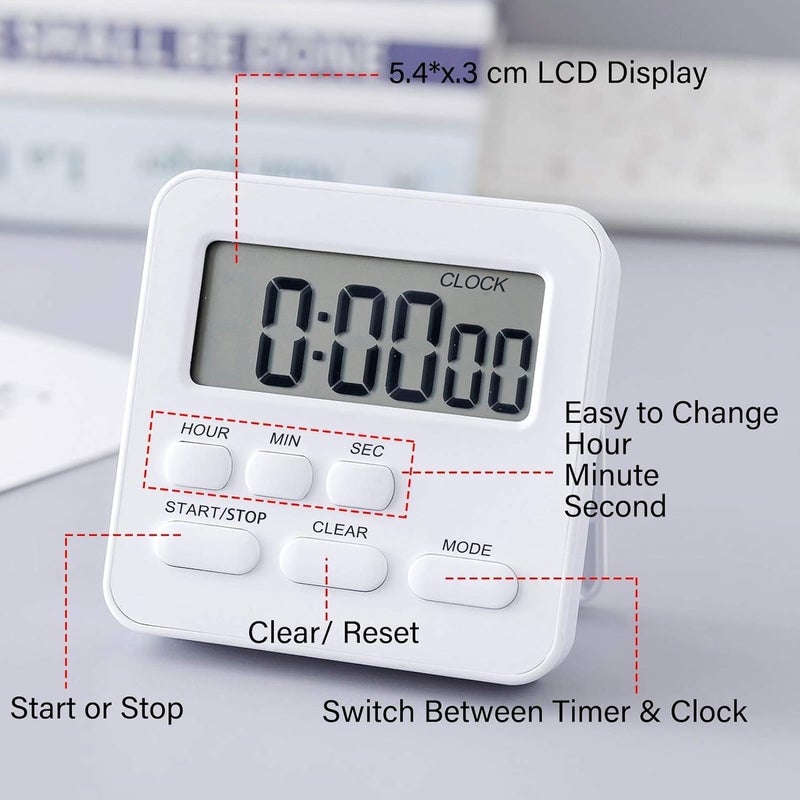 Xpandio Digital Kitchen Timer Stopwatch Countdown Large Digits Loud Alarm Magnetic Stand Round for Cooking Baking Kids Study Teacher Shower Bathroom Oven Round Back Stand Hanging Hole - Image 5