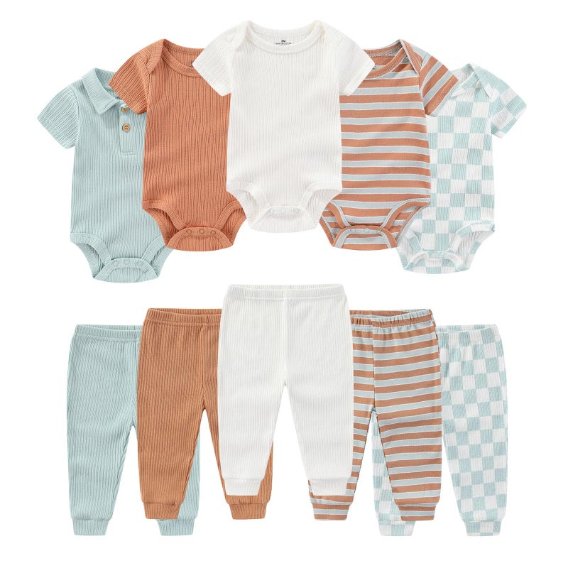 Ruliby Baby Boy Bodysuit and Pant Set Summer Soft Newborn Clothes Outfits 69 month - Image 2