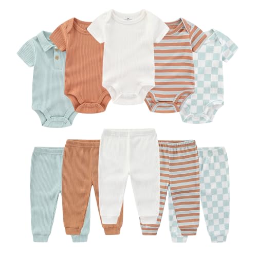 Ruliby Baby Boy Bodysuit and Pant Set Summer Soft Newborn Clothes Outfits 69 month - Image 1