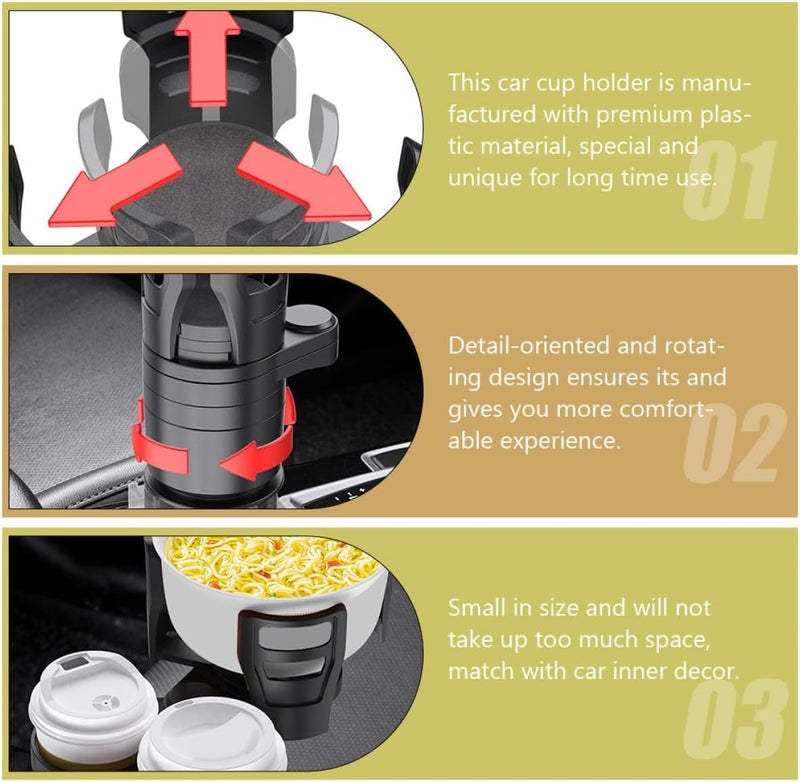 Car Cup Holder Extender Rotating Multi-Functional Vehicle Water Cup Rack with Dual-Layer Storage Organizer for Travel and Daily Use - Image 2
