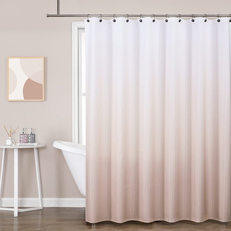 WEST LAKE Pink Waffle Shower Curtain Ombre Decorative Water Resistant No Hook Shower Curtain for Bathroom Hotel Spa with Grommet Machine WashableGradient White to Blush 70 Wx72 L