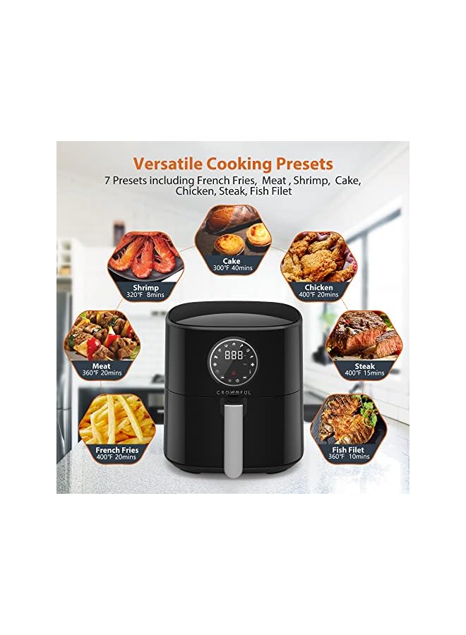 IAF قلاية هوائية 4.5 لتر 1500 واط 220 فولت مع 7 إعدادات و53 وصفة، تحكم في درجة الحرارة والوقت، شاشة لمس رقمية LCD، الأفضل للقلي والشواء والتحميص والخبز، ضمان لمدة سنتين - Image 3