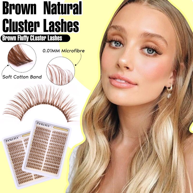 zanlufly Brown Lash Clusters Natural Individual Lashes Cat Eye Eyelash Clusters D Curl Wispy DIY Lashes Extensions Brown Cluster Eyealshes Extension (10-16MM) - Image 4