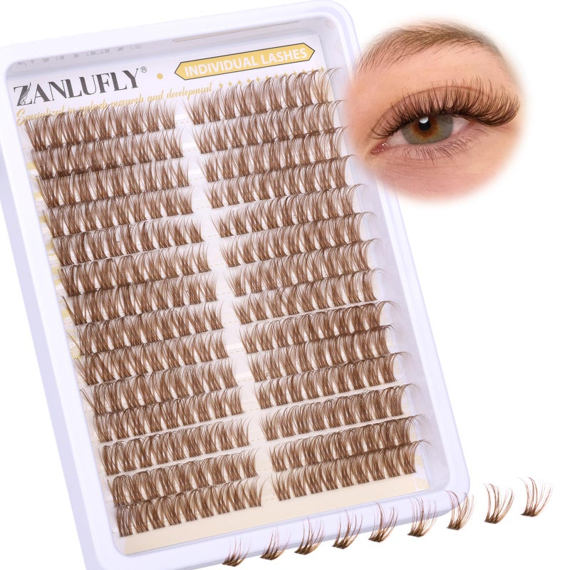 zanlufly Brown Lash Clusters Natural Individual Lashes Cat Eye Eyelash Clusters D Curl Wispy DIY Lashes Extensions Brown Cluster Eyealshes Extension (10-16MM) - Image 1