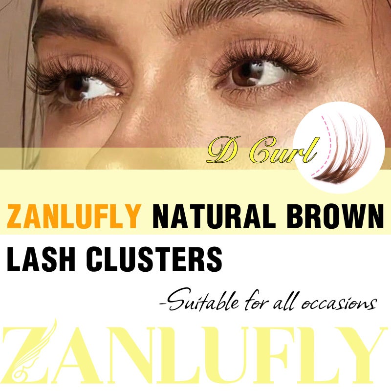 zanlufly Brown Lash Clusters Natural Individual Lashes Cat Eye Eyelash Clusters D Curl Wispy DIY Lashes Extensions Brown Cluster Eyealshes Extension (10-16MM) - Image 3