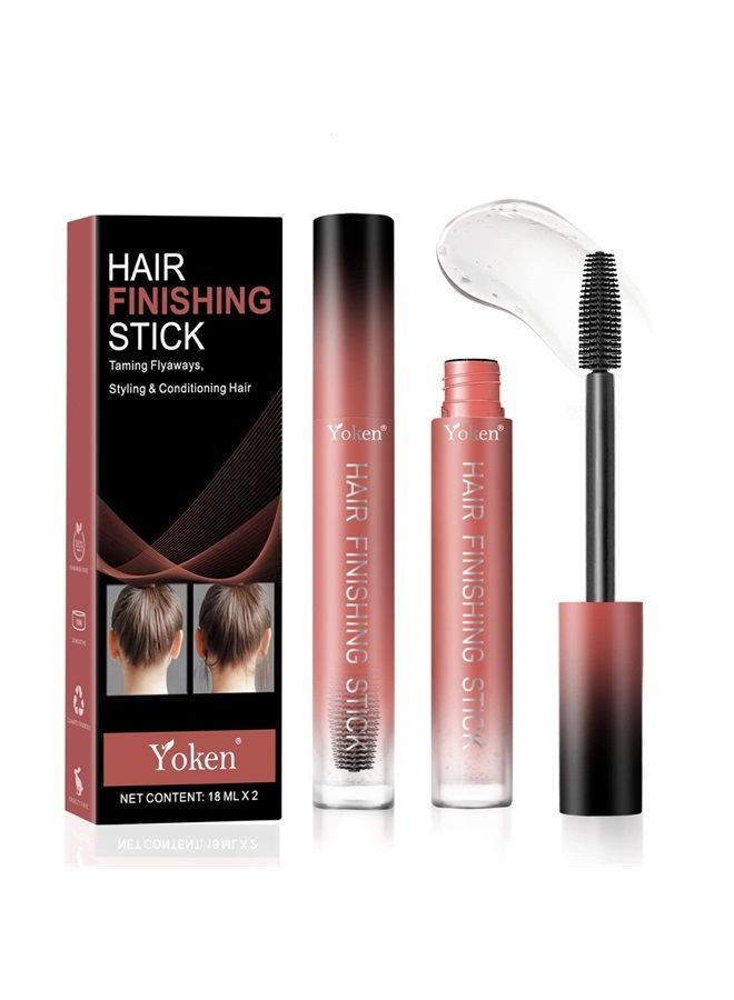 Yoken Smooth Hair Finishing Stick 2pack Fly Away Hair Tamer Stick with Strong Tower Brush, Instant Frizz Control, Non-Greasy and Non-Sticky Hair Mascara for Flyaway, Baby Hair, 18ML - Image 1