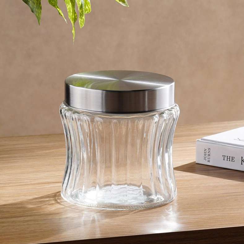 وعاء زجاجي شفاف مع غطاء من الفولاذ المقاوم للصدأ
