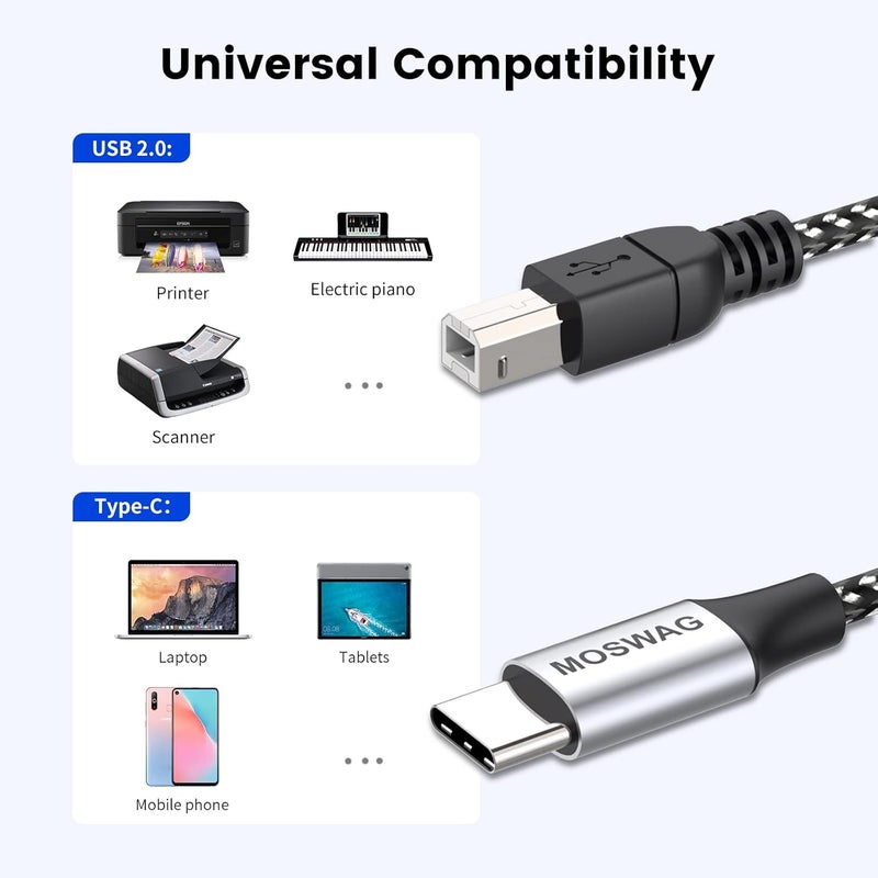 موسواج كابل من USB-C إلى B، كابل Type C إلى USB MIDI للكمبيوتر المحمول Huawei وMacBook إلى وحدة تحكم MIDI ولوحة مفاتيح MIDI وطابعة وماسح ضوئي وواجهة صوتية للتسجيل والمزيد - Image 4