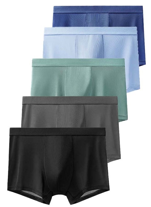 5 pcs Ice Silk Solid  colou  Men's Boxer Briefs Underwear  Ice Feeling Summer Thin Breathable Boxer Underwear  Casual Breathable Soft And Comfortable Boxer Underwear