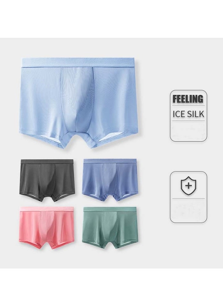 5 pcs Ice Silk Solid  colou  Men's Boxer Briefs Underwear  Ice Feeling Summer Thin Breathable Boxer Underwear  Casual Breathable Soft And Comfortable Boxer Underwear