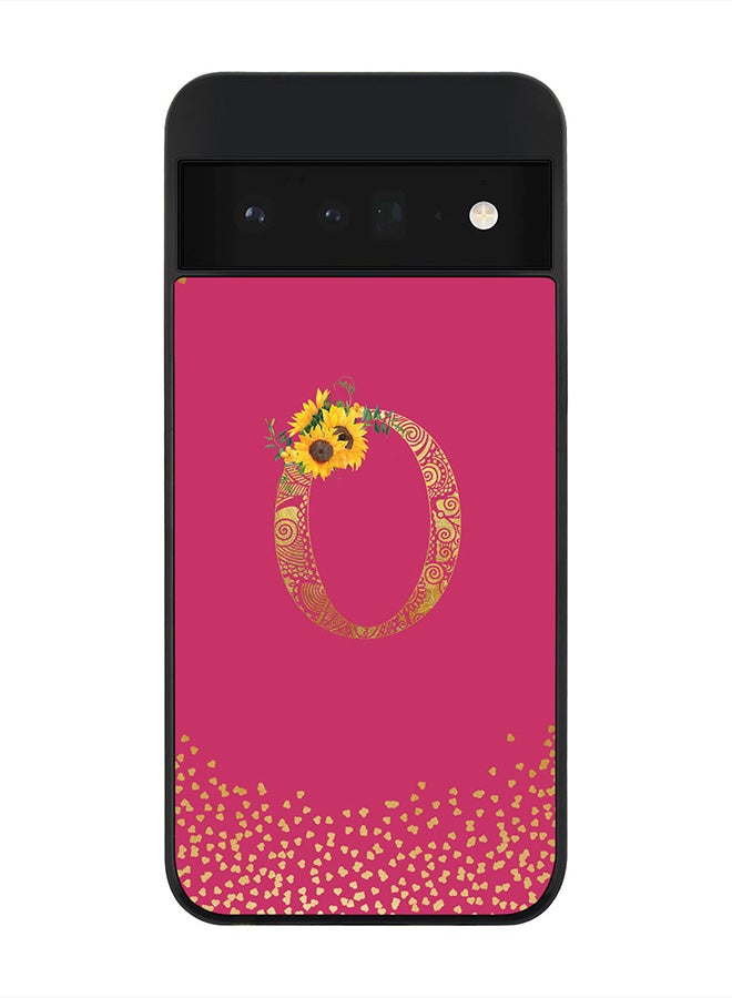 Stylizedd Rugged Black Edge Case for Google Pixel 6 Pro 5G, Slim fit Thin Cover -  Custom Monogram Initial Letter Mandala Floral Pattern Alphabet- O(Dark Pink Rose) - Image 1