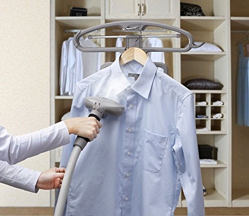 SALAV GS45-DJ Professional Upright Garment Steamer with Roll Wheels, Multi-Function Extra Wide Hanger, Fabric Brush & Mini Ironing Paddle, 1500 watts, Silver - Image 2