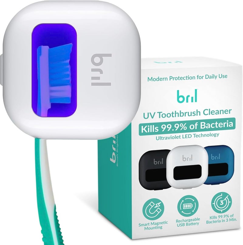 Bril UV-C Toothbrush Sanitizer Portable Sterilizer Cover Holder and Case for Any Size Toothbrush - White - Image 1
