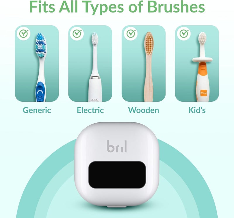 Bril UV-C Toothbrush Sanitizer Portable Sterilizer Cover Holder and Case for Any Size Toothbrush - White - Image 3