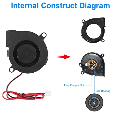 AITIAO 6Pcs 5015 Cooling Fan, DC 12V 50x50x15mm 3D Printer Blower Brushless Cooling Fans 5015 Oil Bearing Turbine Fans with 2Pin Terminal for 3D Printer Hotend Extruder Heatsinks - Image 4