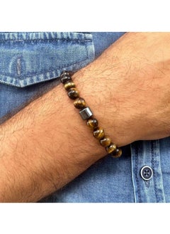 PSGT Tiger Eye & Hematite Mixed Natural Stone Unisex Bracelet 8 mm  - Image 4
