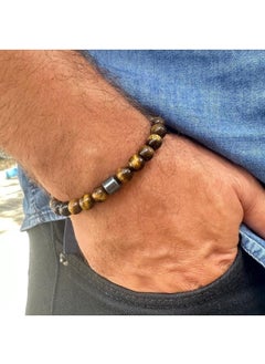 PSGT Tiger Eye & Hematite Mixed Natural Stone Unisex Bracelet 8 mm  - Image 3