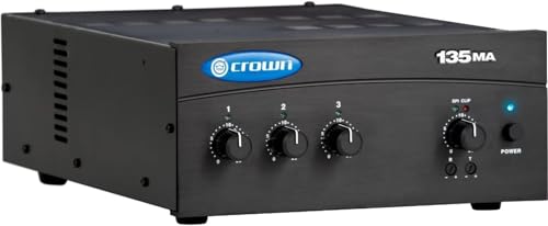 ميكسر ومضخم صوت Crown 135MA 3 مدخل 3 قناة 35 واط للتعليق والموسيقى الخلفية مثبت في الصوت 8 أوم ومخرجات جهد ثابت 70 فولت أسود