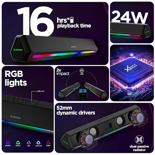 Nu Republic Party Box 240 Bluetooth Soundbar with X-Bass Technology, 52mm Dual Dynamic Drivers, Dual Passive Radiator, 24W Output, Upto 16 Hrs Playtime, Multiple RGB LED Lights (Black, 2.0 Channel) - Image 3