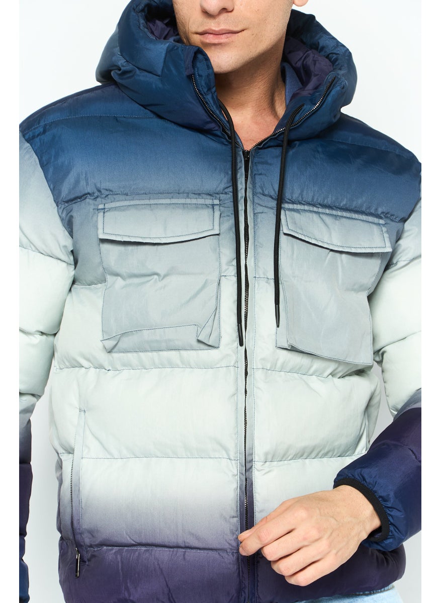 EMPORIO ARMANI - Men Hooded Ombre Puffer Full Zip Jacket, Purple - Image 1