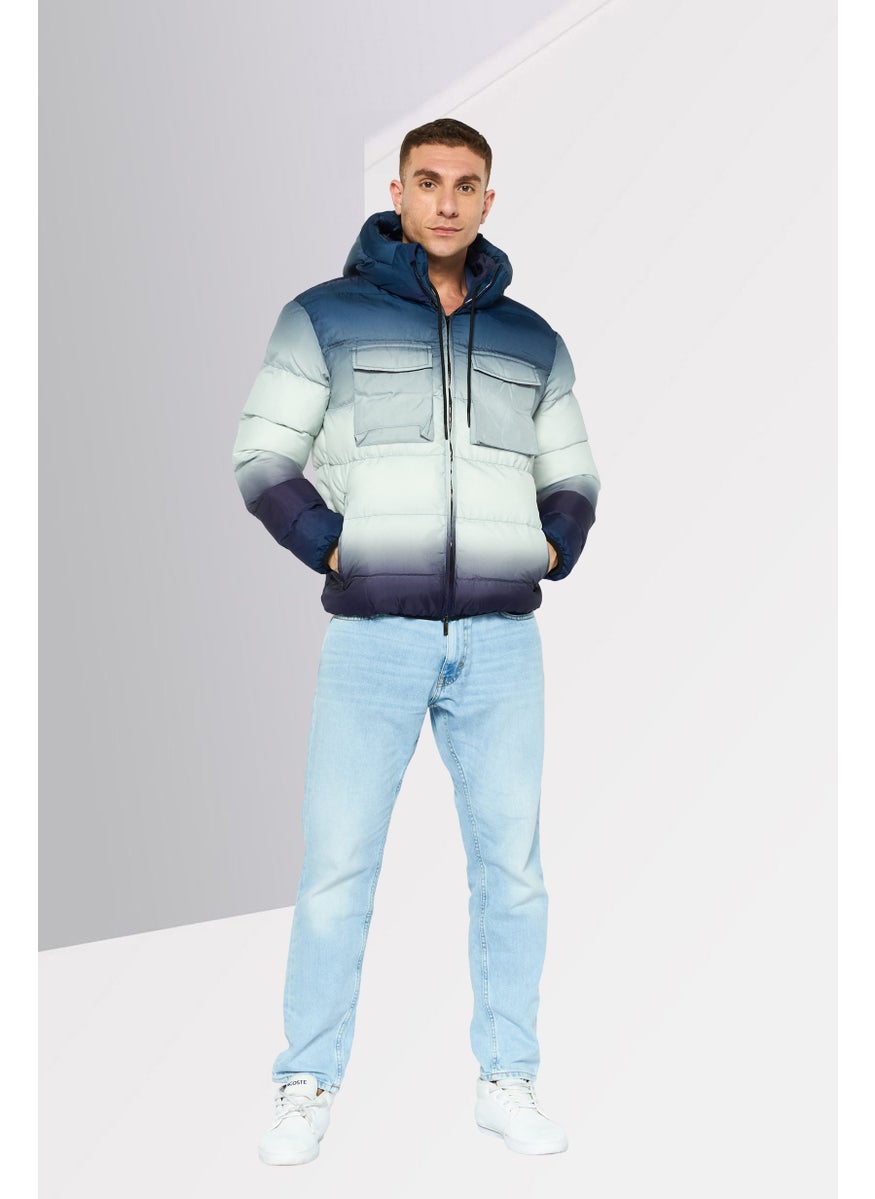 EMPORIO ARMANI - Men Hooded Ombre Puffer Full Zip Jacket, Purple - Image 1