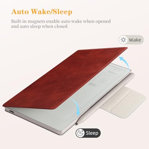 WALNEW Case for Remarkable Paper Pro Move 7.3" (2025), Magnetic Auto Wake/Sleep Smart Folio Cover, Slim PU Leather Remarkable Paper Pro Move Case with Pen Holder (Brown) - Image 4