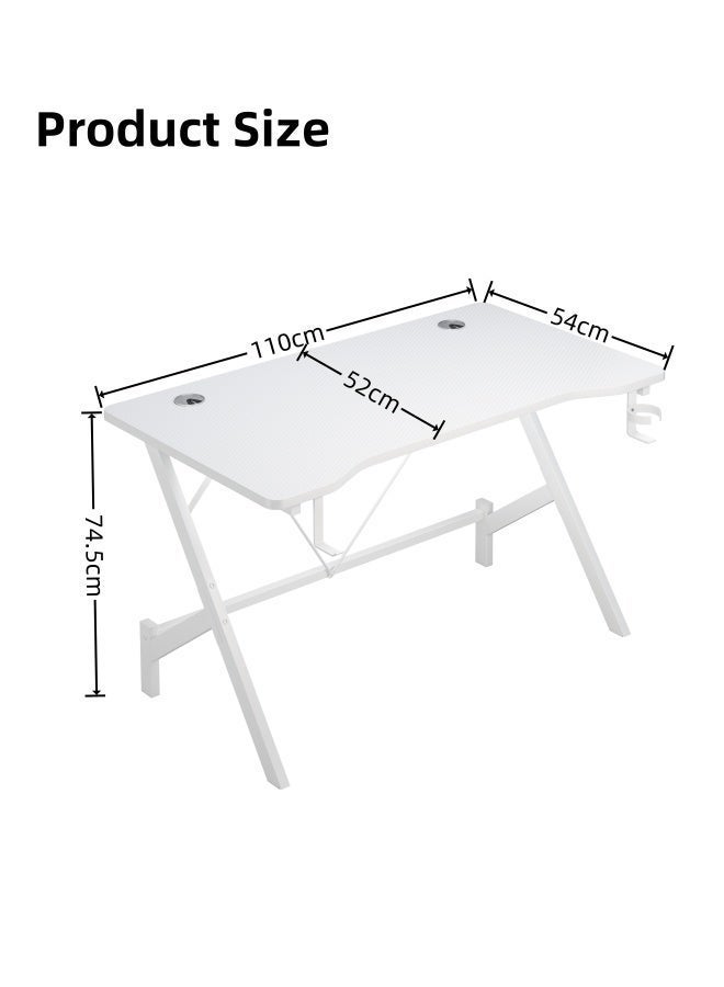 SHEIDLIN Ergonomic Gaming Desk, Carbon Fiber Surface Gaming Table with Headphone Hanger & Cup Holder, White PC Desk for Gaming & Home Office - Image 5