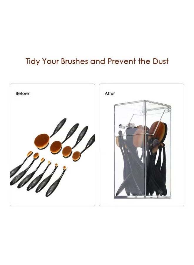 ORiTi Clear Acrylic Dust Proof Makeup Brush Organizer Cosmetic Brushes Eyebrow Pencil Storage Holder With Lid Transparent  - Image 2