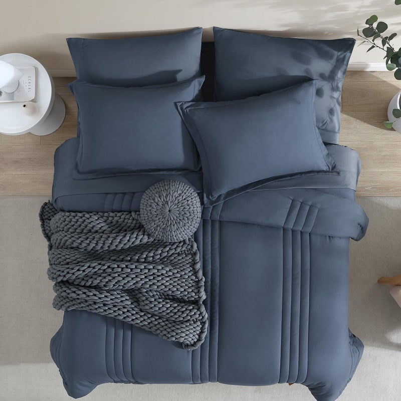 Monbix King Size Comforter Set - 7 Pieces Bed in a Bag King, Blue Gray Bedding Sets with Comforter, All Seasons Comforter Bed Set with Sheets, Pillowcases & Shams - Image 5
