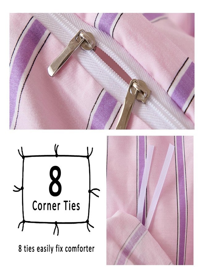 Merryword 100% Cotton Duvet Cover Set King Size - Pink & Purple Striped Bedding Set with Zipper & Corner Ties, 3-Piece Luxury & Silky Soft Bedding Set for All Seasons - Image 5