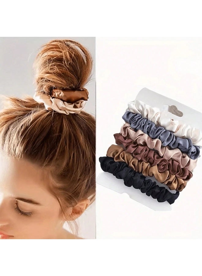 ام اس كيو ربطات شعر 6 قطع، ربطات شعر ساتان صغيرة ناعمة، سكرانشي شعر برباط مرن لتسريحة ذيل الحصان والكعكة والاستخدام اليومي (متعددة الألوان) - Image 3