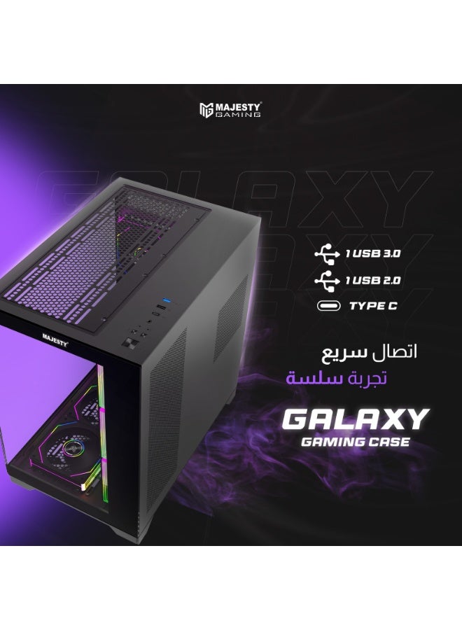 Majesty Mid Tower Galaxy Case | 7 Pre-Installed 120mm Infinity ARGB Fans for Efficient Airflow | ATX Support | 360mm Water Cooler Support | Type-C u0026 2x USB 3.0 Ports | Back-Connect Design | Black - Image 5