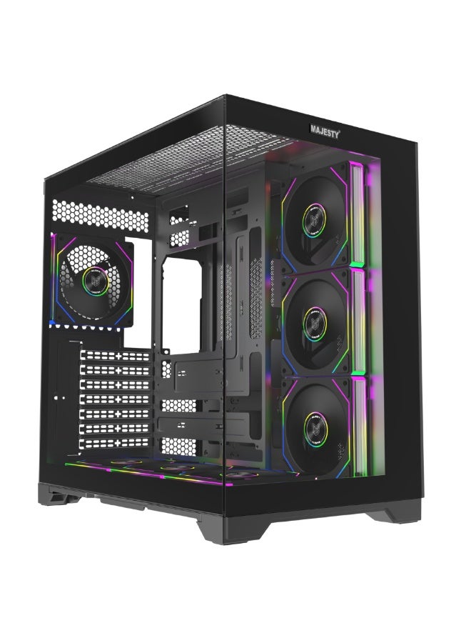 Majesty Mid Tower Galaxy Case | 7 Pre-Installed 120mm Infinity ARGB Fans for Efficient Airflow | ATX Support | 360mm Water Cooler Support | Type-C u0026 2x USB 3.0 Ports | Back-Connect Design | Black - Image 1