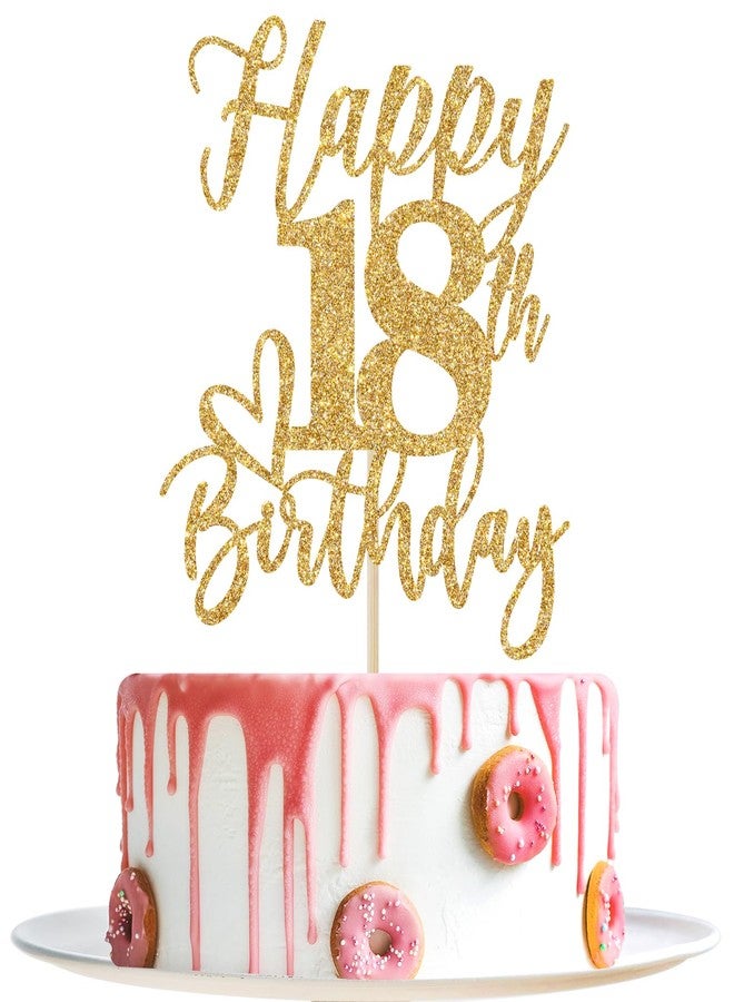 Yotawebery Gold Glitter Happy Birthday Cake Topper, Funny Happy Birthday Party Supplies (happy 18th birthday, Gold Glitter) - Image 1