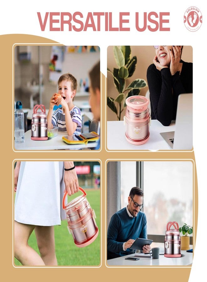 SOLEGLOW Leak-Proof 3-Layer Stainless Steel Lunch Box, 2.1L, Microwave & Freezer Safe, Insulated Food Container with Spoon for Adults & Kids (Multicolor) - Image 5