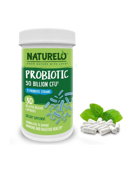 Probiotics for Digestive Health - 50 Billion CFU, 11 Strains Daily Supplement - Boosts Immune System, Delayed Release, 30 Vegetarian Capsules