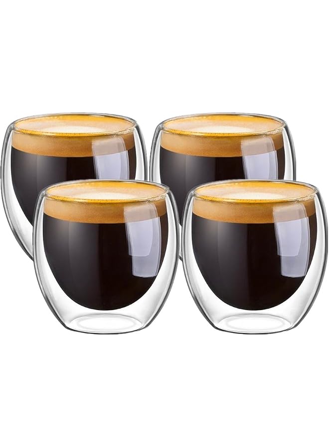 S-TOP Espresso Cups, Cafe Latte Cups, Cappuccino Cups, Tea cups and Dessert Cups. 80 Milliliter/2. 7 Ounce Double Walled Espresso Glasses, Set of 4 - Image 1