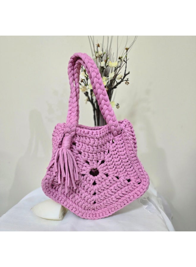 RandSac Lilac Flower-Shaped Crochet Bag with Braided Straps and Tassel - Image 2